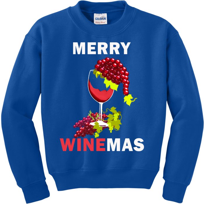 Merry Winemas Cute Grapes Santa Hat Wine Glass Christmas Gift Kids Sweatshirt