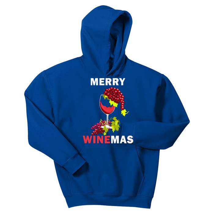 Merry Winemas Cute Grapes Santa Hat Wine Glass Christmas Gift Kids Hoodie