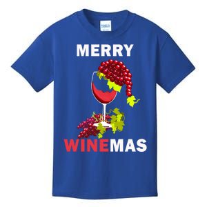 Merry Winemas Cute Grapes Santa Hat Wine Glass Christmas Gift Kids T-Shirt