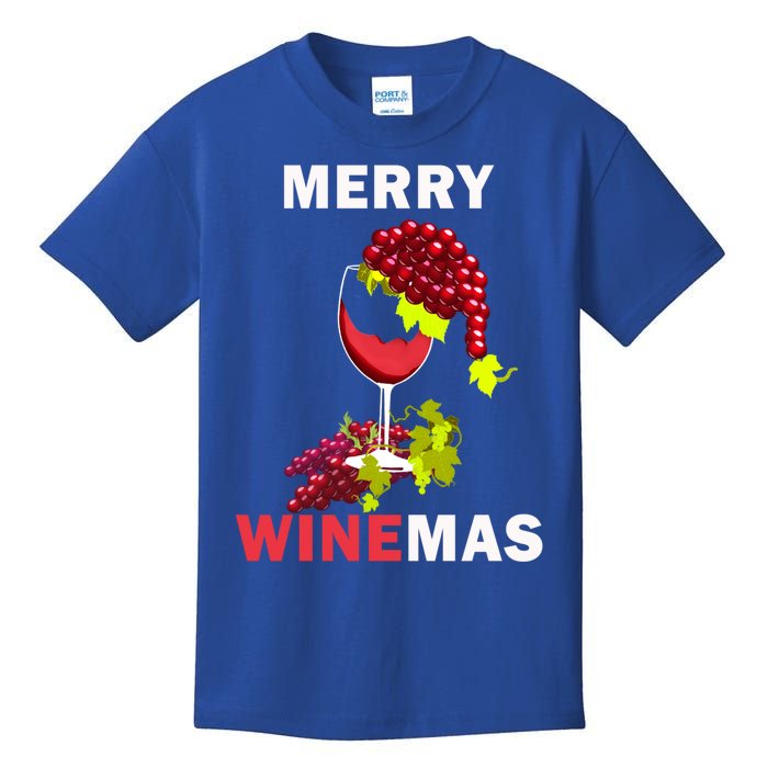 Merry Winemas Cute Grapes Santa Hat Wine Glass Christmas Gift Kids T-Shirt