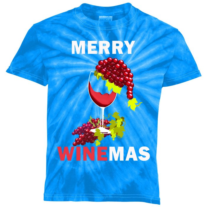 Merry Winemas Cute Grapes Santa Hat Wine Glass Christmas Gift Kids Tie-Dye T-Shirt