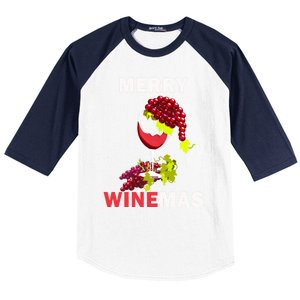 Merry Winemas Cute Grapes Santa Hat Wine Glass Christmas Gift Baseball Sleeve Shirt