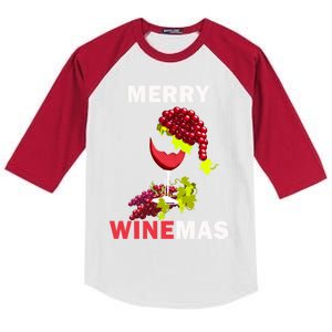 Merry Winemas Cute Grapes Santa Hat Wine Glass Christmas Gift Kids Colorblock Raglan Jersey