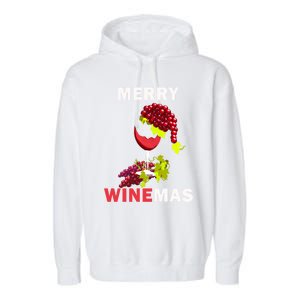 Merry Winemas Cute Grapes Santa Hat Wine Glass Christmas Gift Garment-Dyed Fleece Hoodie