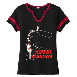 Meowy Winemas Cats Sparkling Wine Glass Cute Christmas Gift Ladies Halftime Notch Neck Tee