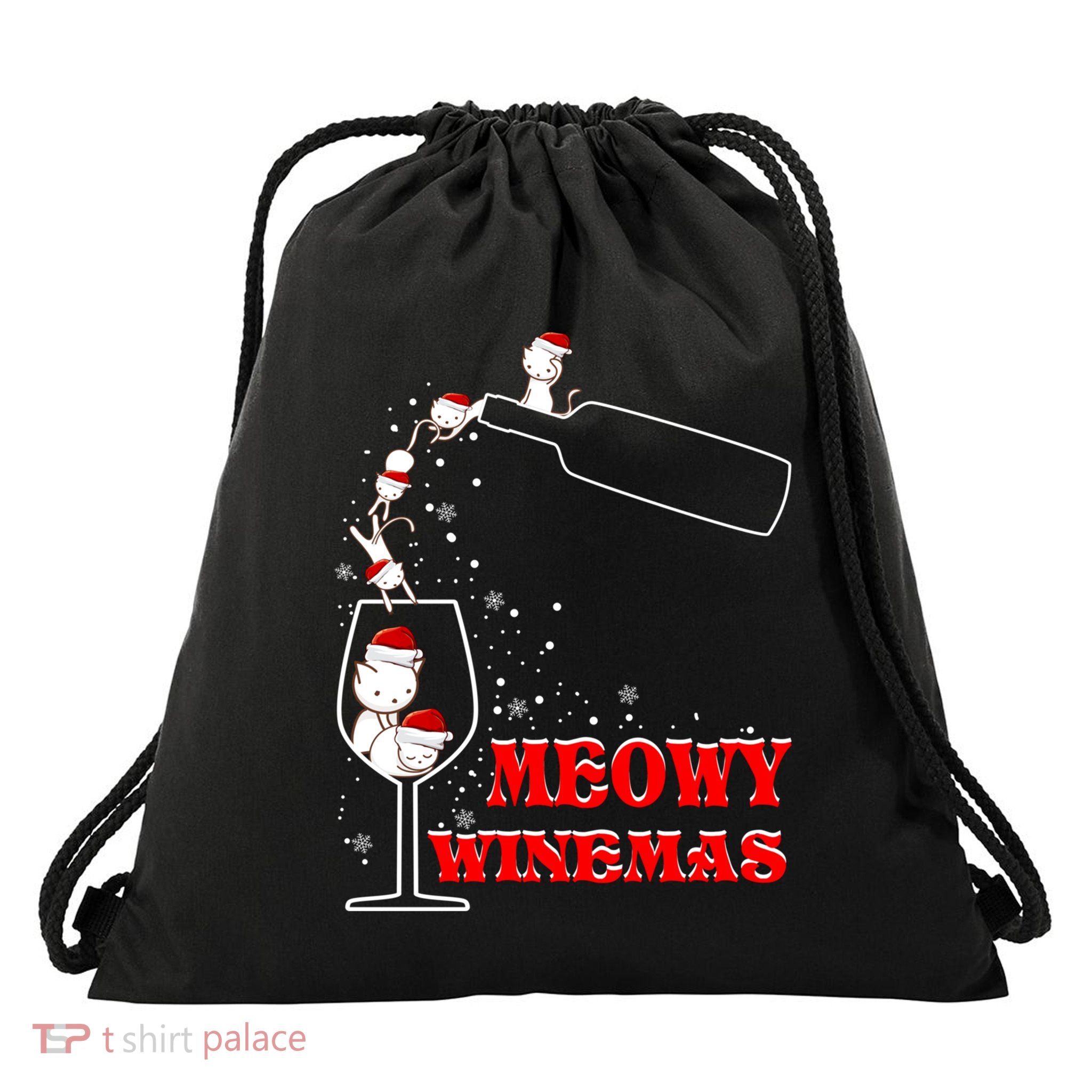 Meowy Winemas Cats Sparkling Wine Glass Cute Christmas Gift Drawstring Bag