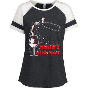 Meowy Winemas Cats Sparkling Wine Glass Cute Christmas Gift Enza Ladies Jersey Colorblock Tee