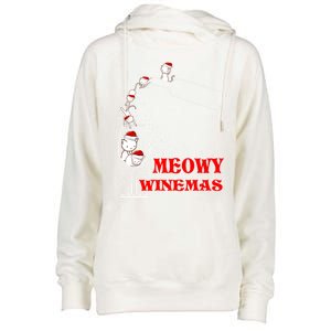 Meowy Winemas Cats Sparkling Wine Glass Cute Christmas Gift Womens Funnel Neck Pullover Hood