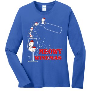 Meowy Winemas Cats Sparkling Wine Glass Cute Christmas Gift Ladies Long Sleeve Shirt