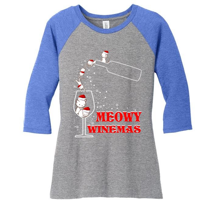 Meowy Winemas Cats Sparkling Wine Glass Cute Christmas Gift Women's Tri-Blend 3/4-Sleeve Raglan Shirt