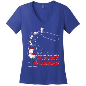 Meowy Winemas Cats Sparkling Wine Glass Cute Christmas Gift Women's V-Neck T-Shirt