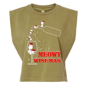 Meowy Winemas Cats Sparkling Wine Glass Cute Christmas Gift Garment-Dyed Women's Muscle Tee