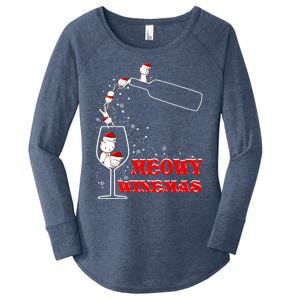 Meowy Winemas Cats Sparkling Wine Glass Cute Christmas Gift Women's Perfect Tri Tunic Long Sleeve Shirt