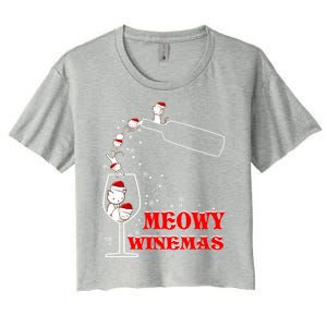 Meowy Winemas Cats Sparkling Wine Glass Cute Christmas Gift Women's Crop Top Tee