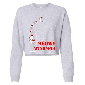 Meowy Winemas Cats Sparkling Wine Glass Cute Christmas Gift Cropped Pullover Crew