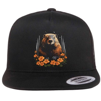 Marmot Wildlife Colorful Marmot Lover Wildlife Animal Gift Flatbill Hat