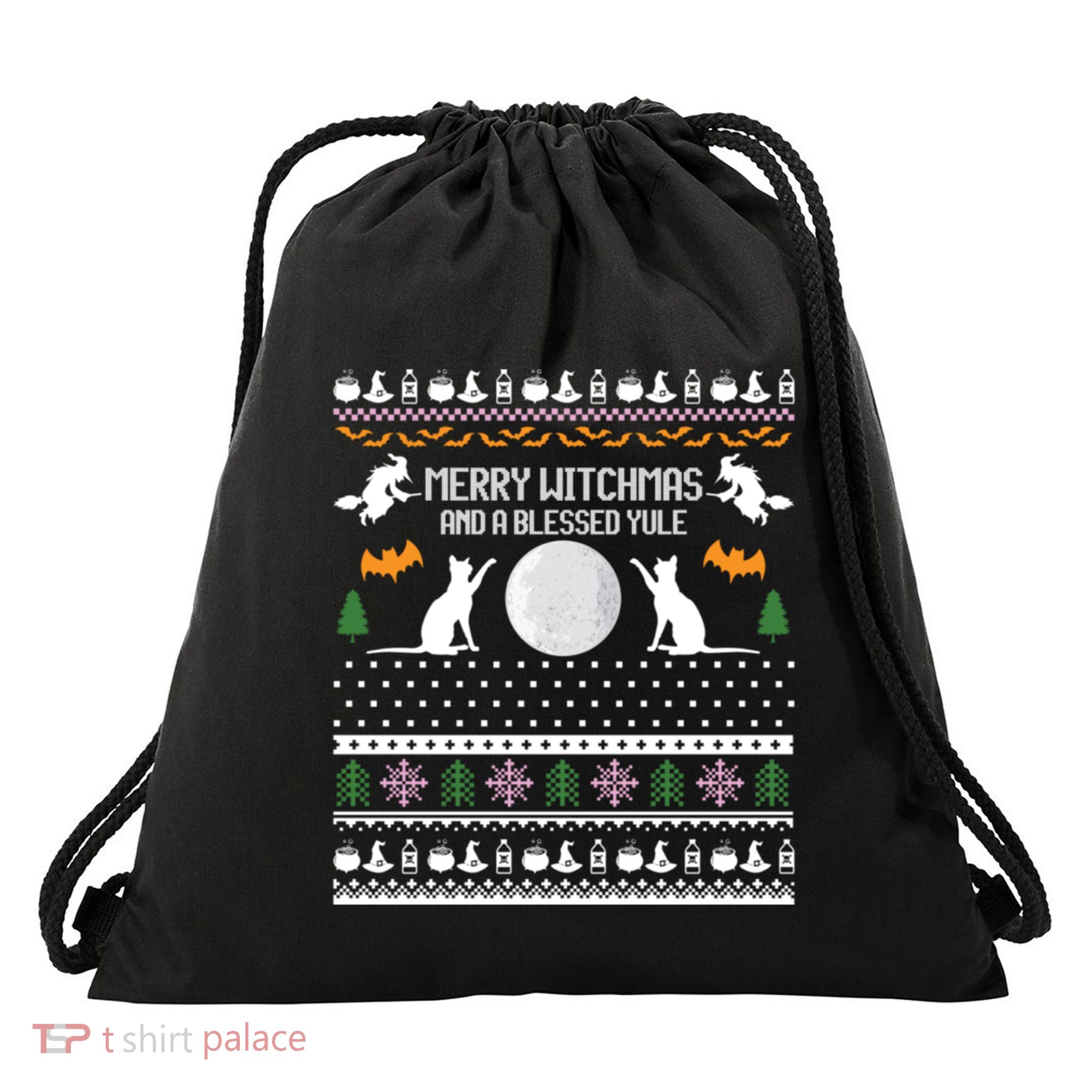 Merry Witchmas Cat Ugly Christmas Gift Drawstring Bag