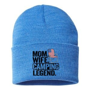 Mom Wife Camping Legend Camper American Flag Camping Funny Gift Sustainable Knit Beanie