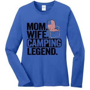 Mom Wife Camping Legend Camper American Flag Camping Funny Gift Ladies Long Sleeve Shirt