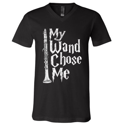 My Wand Chose Me Clarinet Player Clarinetist Music Lover V-Neck T-Shirt