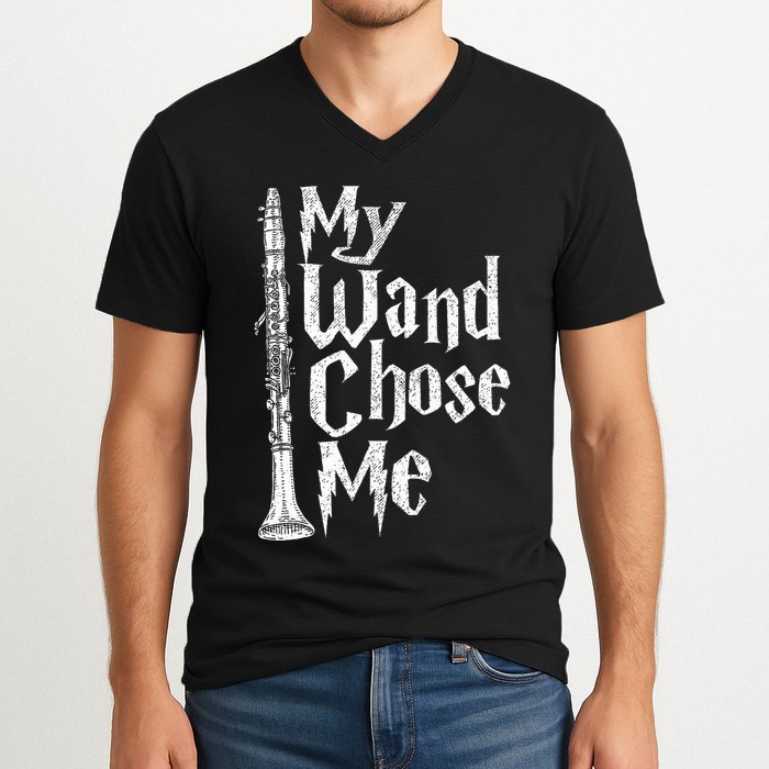 My Wand Chose Me Clarinet Player Clarinetist Music Lover V-Neck T-Shirt