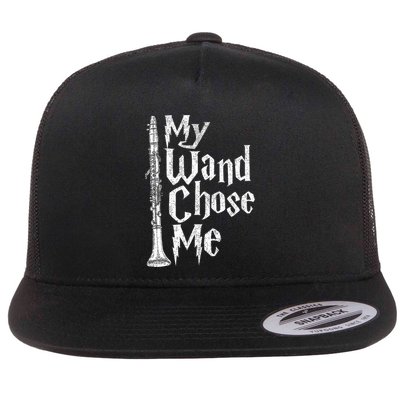 My Wand Chose Me Clarinet Player Clarinetist Music Lover Flat Bill Trucker Hat