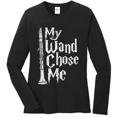My Wand Chose Me Clarinet Player Clarinetist Music Lover Ladies Long Sleeve Shirt
