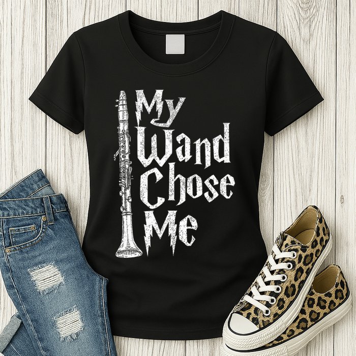 My Wand Chose Me Clarinet Player Clarinetist Music Lover Womens T-Shirt