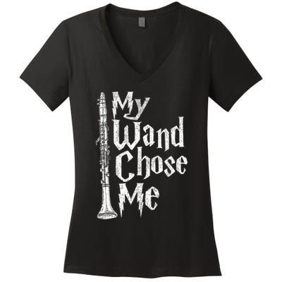 My Wand Chose Me Clarinet Player Clarinetist Music Lover Women's V-Neck T-Shirt