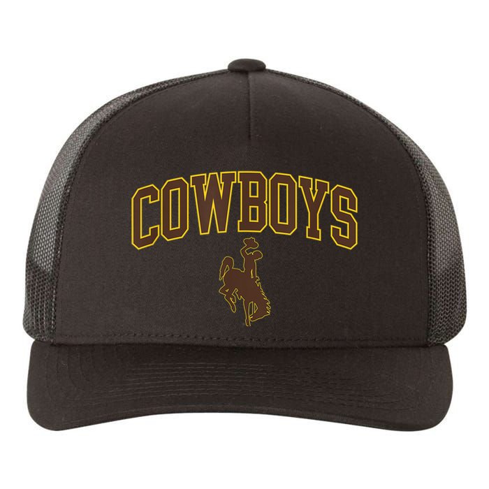 Mens Wyoming Cowboys Apparel Cowboys Arch & Logo Yupoong Adult 5-Panel Trucker Hat