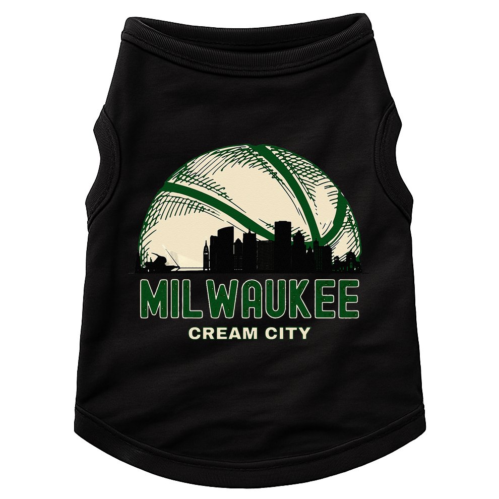 Milwaukee Wisconsin Cream City Skyline Retro Basketball Doggie Tank