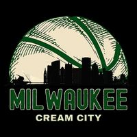 Milwaukee Wisconsin Cream City Skyline Retro Basketball Doggie Tank