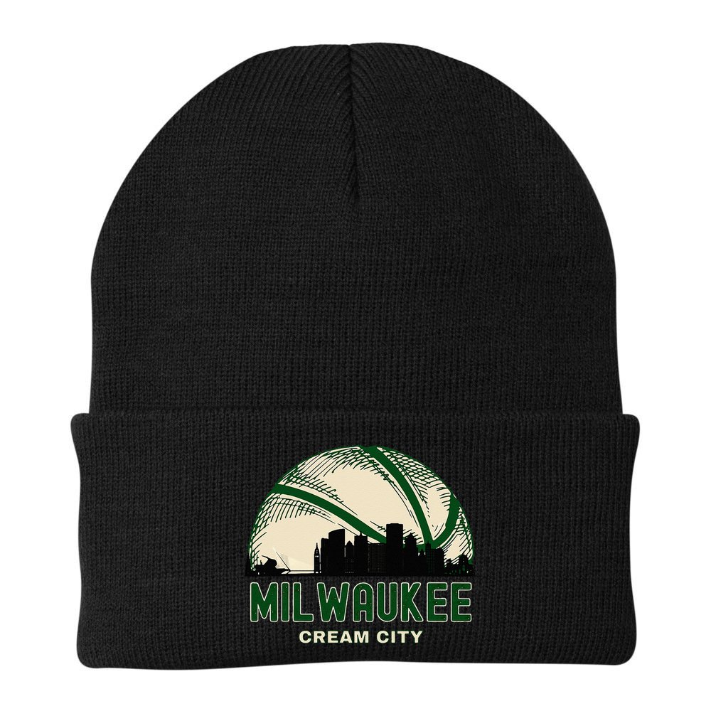 Milwaukee Wisconsin Cream City Skyline Retro Basketball Beanie