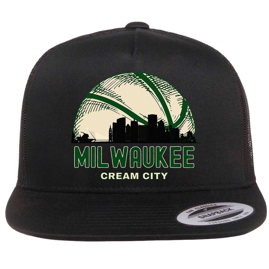 Milwaukee Wisconsin Cream City Skyline Retro Basketball Flat Bill Trucker Hat