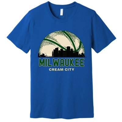 Milwaukee Wisconsin Cream City Skyline Retro Basketball Premium T-Shirt