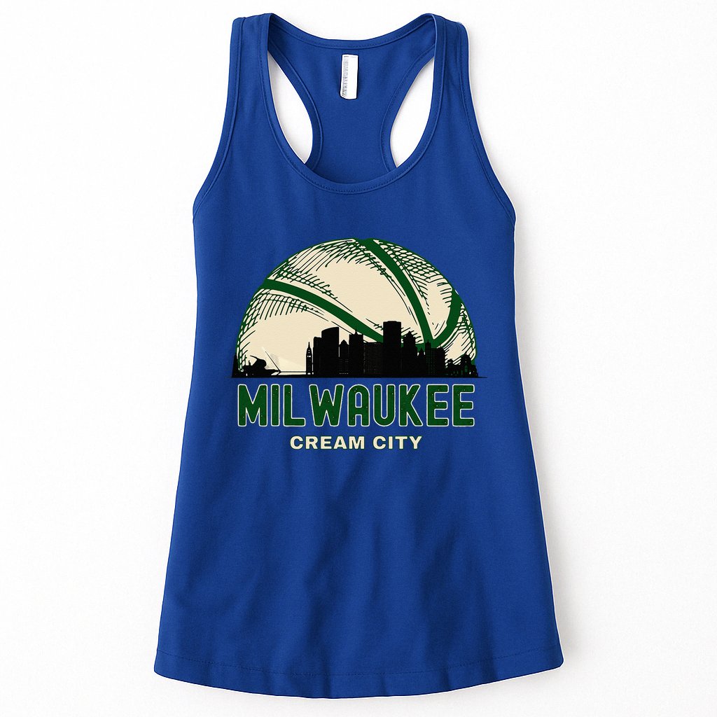 Milwaukee Wisconsin Cream City Skyline Retro Basketball Womens Tank Top