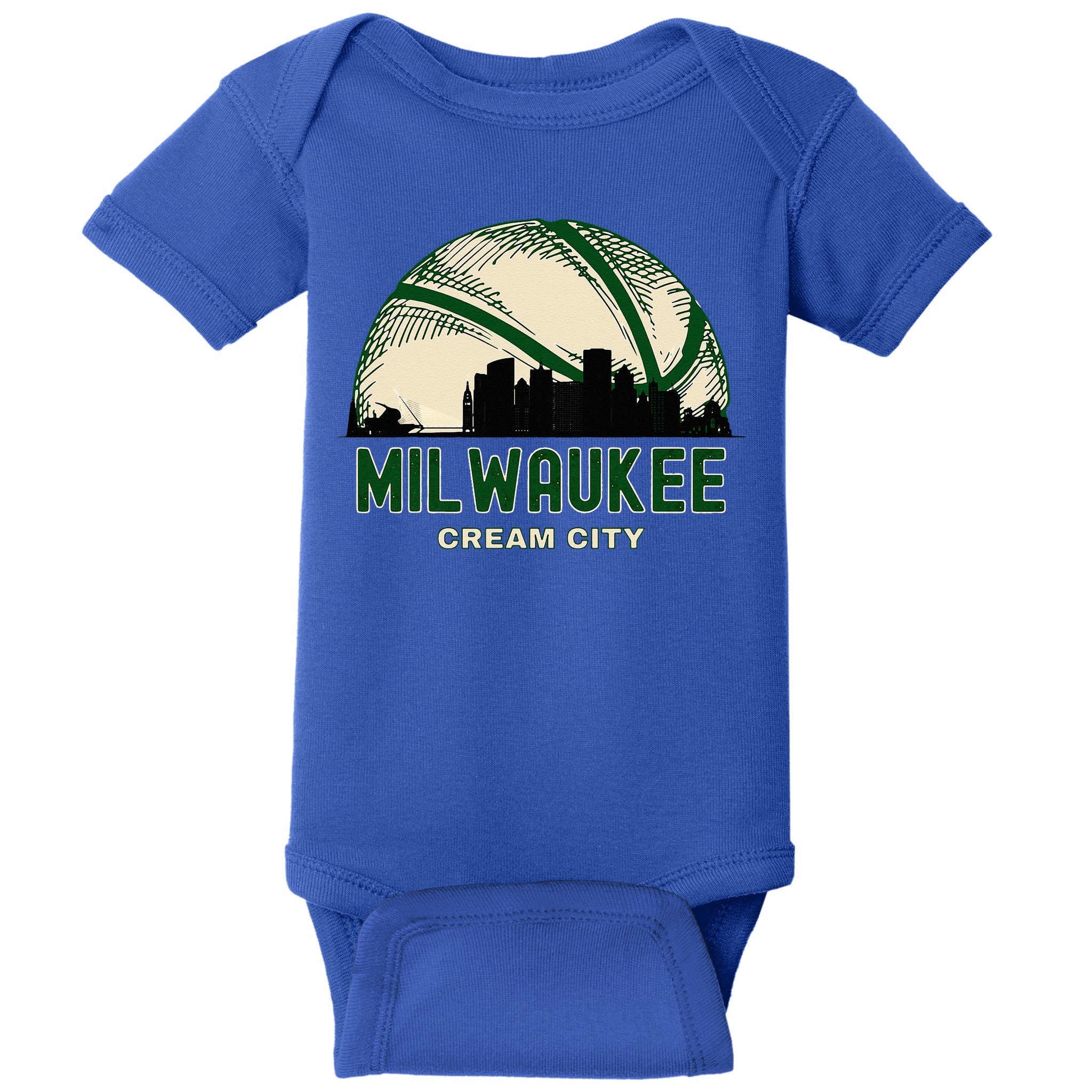 Milwaukee Wisconsin Cream City Skyline Retro Basketball Baby Bodysuit