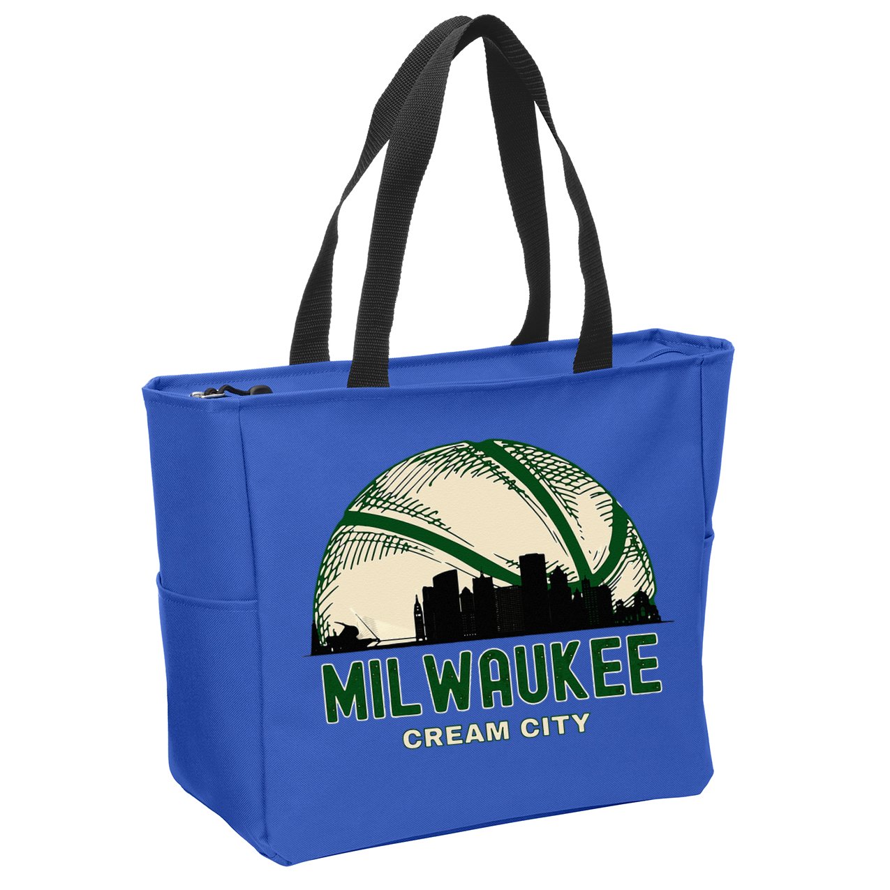 Milwaukee Wisconsin Cream City Skyline Retro Basketball Zip Tote Bag