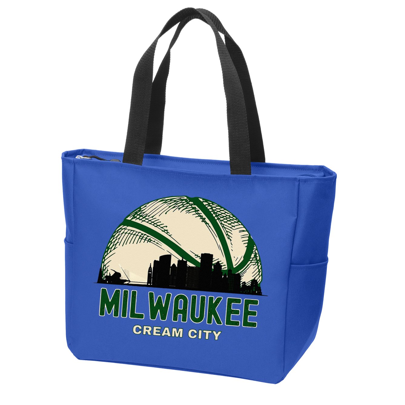 Milwaukee Wisconsin Cream City Skyline Retro Basketball Zip Tote Bag