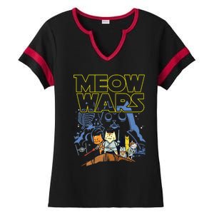 Meow Wars Cat Gifts For Cat Lovers Cat Stuff Hemed Gifts Ladies Halftime Notch Neck Tee