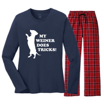 My Weiner Does Tricks Funny Dachshund Gift Women's Long Sleeve Flannel Pajama Set 