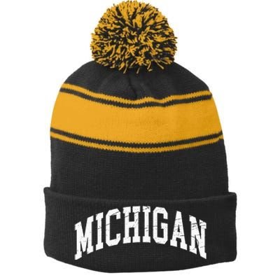 Michigan Worn Design Classic Stripe Pom Pom Beanie