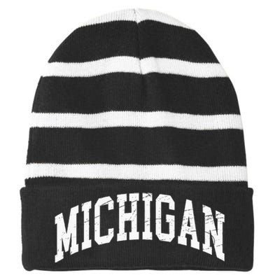 Michigan Worn Design Classic Striped Beanie with Solid Band