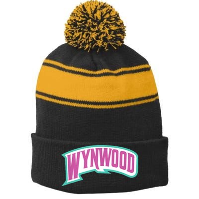 Miami Wynwood Design District For Tourist & Miami Locals Stripe Pom Pom Beanie