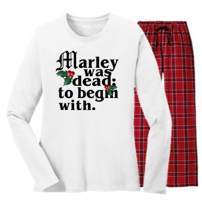 Marley Was Dead To Begin With Mistletoe Christmas Women's Long Sleeve Flannel Pajama Set 