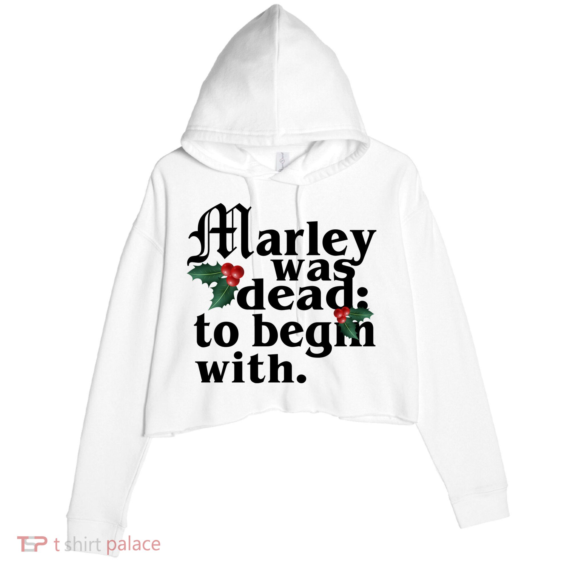 Marley Was Dead To Begin With Mistletoe Christmas Crop Fleece Hoodie