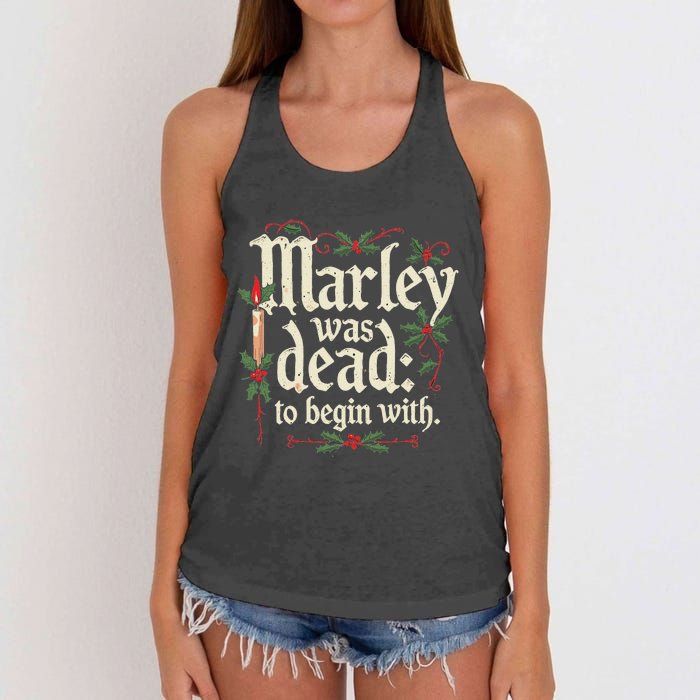 Marley Was Dead To Begin With Funny Novelty Christmas Women's Knotted Racerback Tank