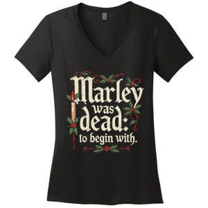 Marley Was Dead To Begin With Funny Novelty Christmas Women's V-Neck T-Shirt