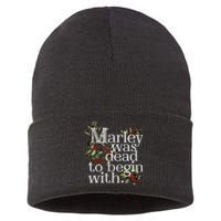 Marley Was Dead To Begin With Funny Novelty Christmas Sustainable Knit Beanie