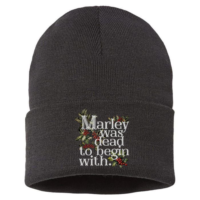 Marley Was Dead To Begin With Funny Novelty Christmas Sustainable Knit Beanie